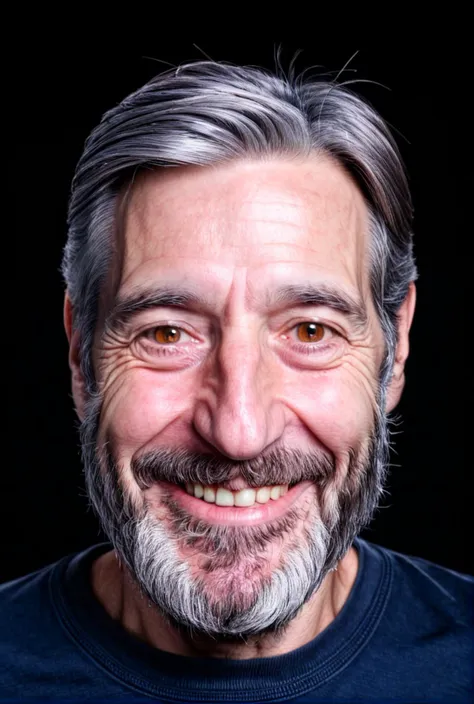 1man,solo,old,gray hair,brown eyes,wrinkles,beard,smile,<lora:detailedfacesconceptSDXL_v2-000010>,black background,