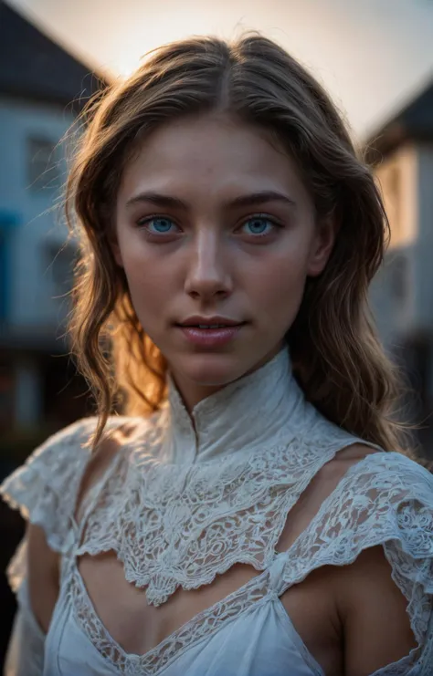 colorful, cinematic close-up portrait of a young and stunning Sint Marteen Ghost Girl from a ridley scott . piercing blue eyes, soft smile, wearing a Ghost Girl outfit, bold makeup, glossy lips, detailed face, stunning beauty, detailed skin, skin texture. (silhouette lighting), (rembrandt lighting), sunshine behind her, highly detailed, insane details, hazy, medium format, film grain, 100mm focal length, shot on ALEXA LF <lora:detailed_closeup:0.7>