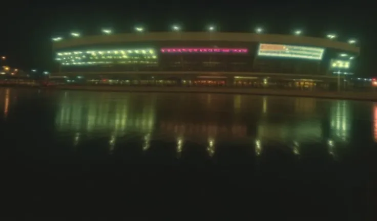 bloom, outside of a stadium at night, <lora:fallenstylelora:1>, bloom, lush, saturated colors, neon, wet pavement