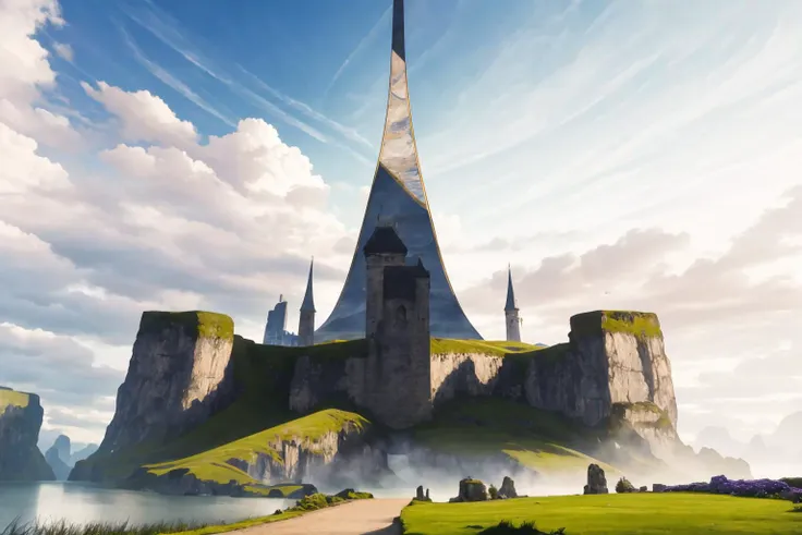 masterpiece, best quality, bghaloring, scenery, horizon, castle, fantasy, vista, perspective, <lora:haloring-halo-richy-v1:1> no humans