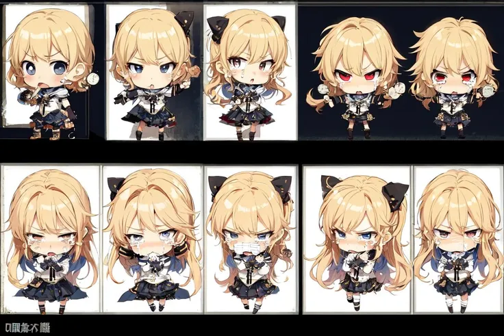 masterpiece, best quality, tsundere, chibi, pouting, crying, character sheet