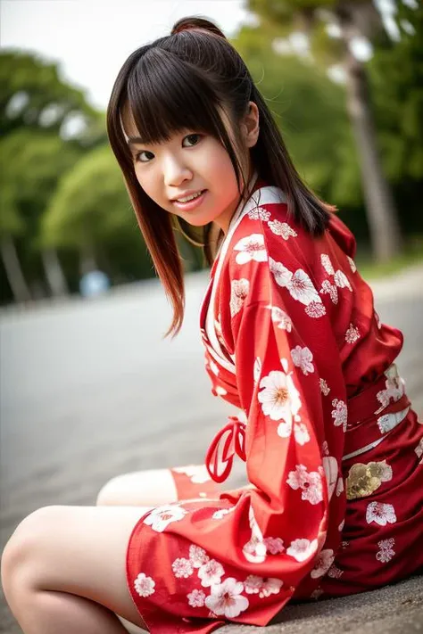 hikari, detailed face, best quality, photorealistic, photography, masterpiece, 8K, HDR, RAW photo, absurdres:1.2, film grain, high res,(skin dentation), (professional lighting, bokeh, lens flare), (vibrant color:1.2), gorgeous, bloom,(light particles, lens flare, glowing particles:0.6), 1girl, solo, looking at viewer, depth of field, closed mouth, sitting on beach, kimono