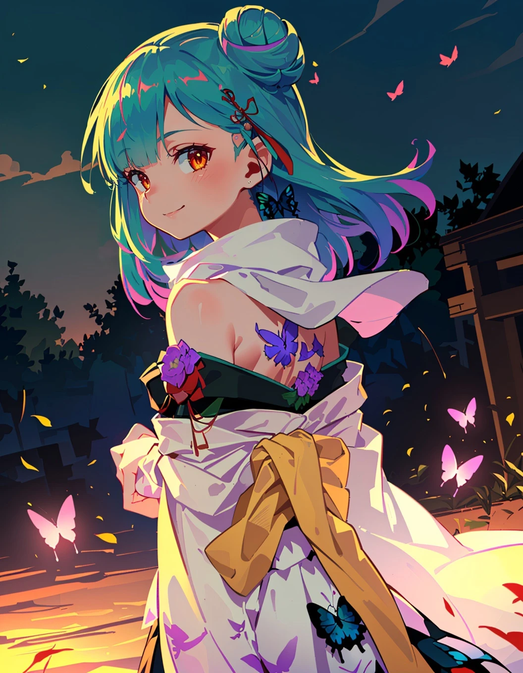 masterpiece,extremely detailed CG unity 8k wallpaper,best quality, amazing,finely detail,solo,cinematic lighting,backlight,
battlefield, world war ii, warfront, soldiers, military,
uruha rushia, uruha rushia \(new year\), kimono, (butterflies:1.2), wind, smile, looking at viewer,
(butterfly bow:1.1), (white scarf:0.9), hair bun
<lora:concept_rushia_newyears:1>