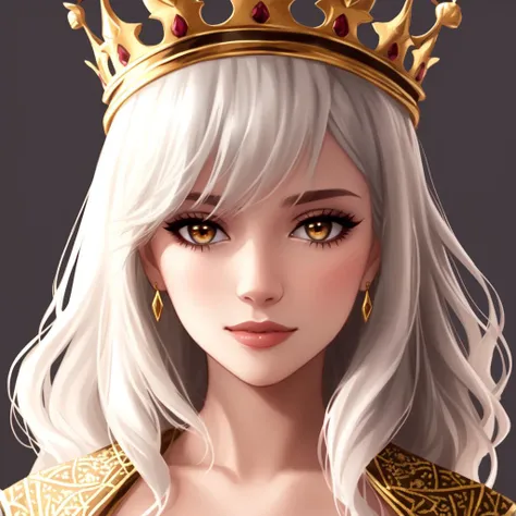 long hair, white hair, golden eyes, 1girl, head, face, portrait, princess, absurdres, masterpiece, best quality, long dress, gown, cape, (castle background), intricate, elegant, crown, diadem, royal, RFKTR_sinetempore