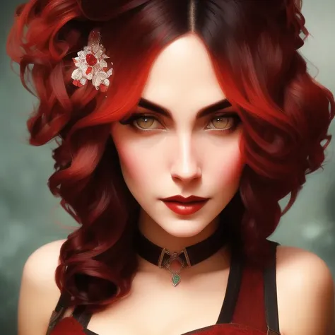 portrait of beautiful Toned Forgetful woman with Crimson S-waves wearing Suspender belt , art by RFKTR_doom, high quality, trending on artstation, 4k, 8k, highly detailed, sharp focus