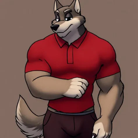 <lora:spike_wolf:0.7>
solo, 1boy, masterpiece,
spike_wolf, wolf, black eyes,
muscular, red shirt, tan pants,