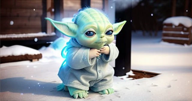 <lora:openjourneyLora_v1:1> realistic ( yoda:1.1) with cute eyes, beautiful snowy scene, 8k, highly detailed, cinematic lighting, octane render, 50mm lens, analog