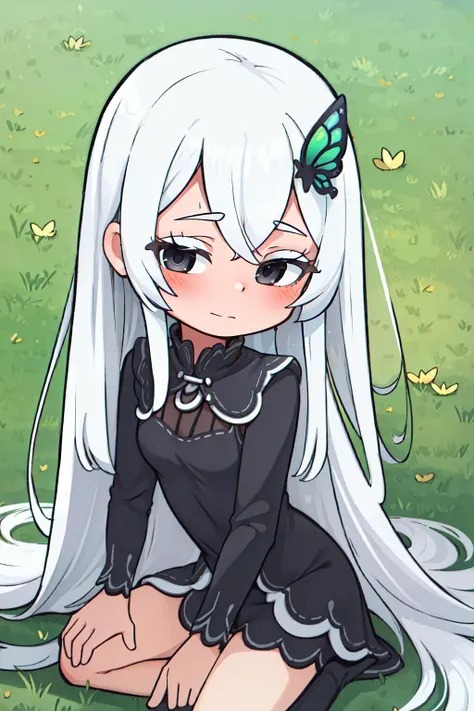 (masterpiece, best quality), intricate details,
1girl, <lora:Echidna_3_20:0.8> echidna, colored eyelashes, butterfly hair ornament, black dress, long sleeves,