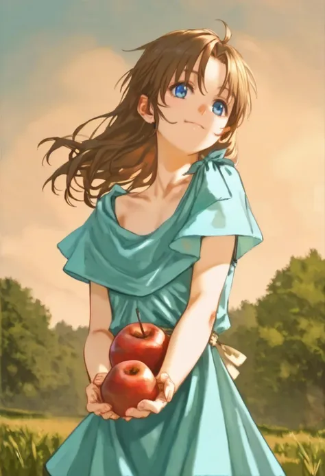 score_9, score_8_up, score_7_up, 
an apple, green tree on the hill, grass,
blue sky, cloud,
<lora:lilia_Pony_v1:0.8> lilia (ys), ys ii, 
1girl, solo,  brown hair, long hair, blue eyes, blue dress, smile,