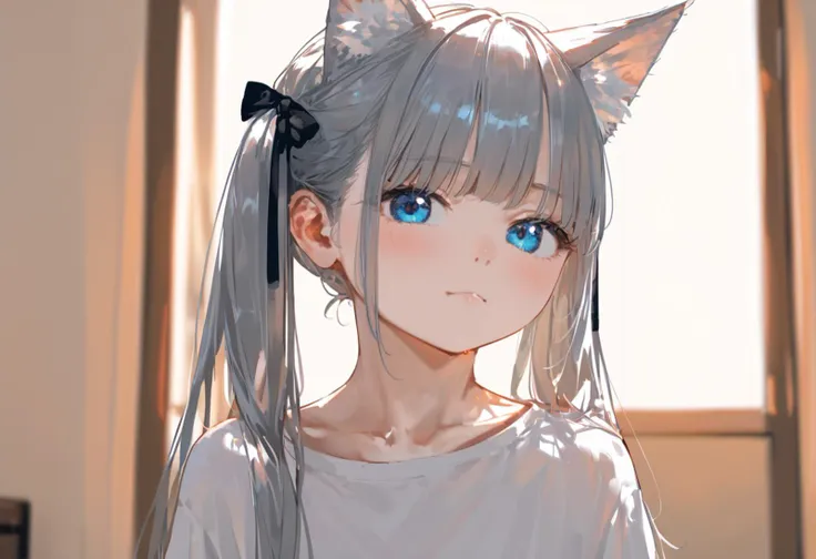 score_9, score_8_up, score_7_up, source_anime, 1girl, eye focus, solo, petite, jitome, (pale skin:0.5), BREAK looking at viewer, looking at viewer, long hair, animal ears, (close-up, portrait:1.2), kitsune, indoors, bedroom, silver theme