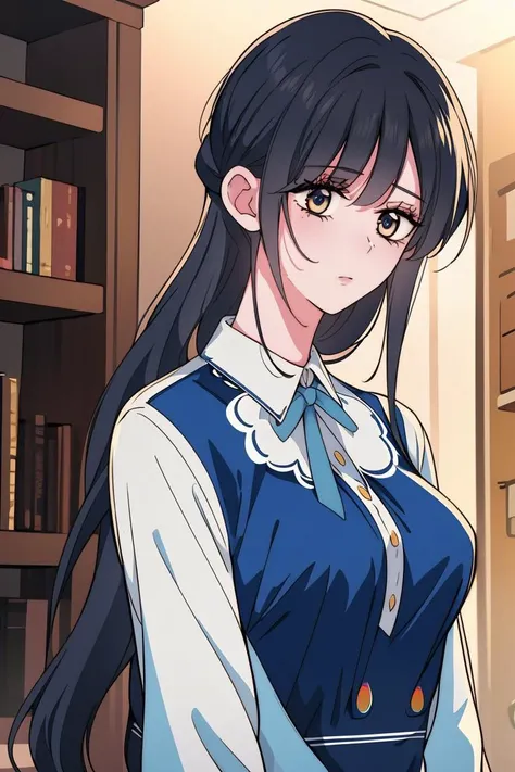 (masterpiece, best quality), 1girl, Peacock blue Side-Swept Curls with Hairpin, Size C breasts,  <lora:pp2:1>