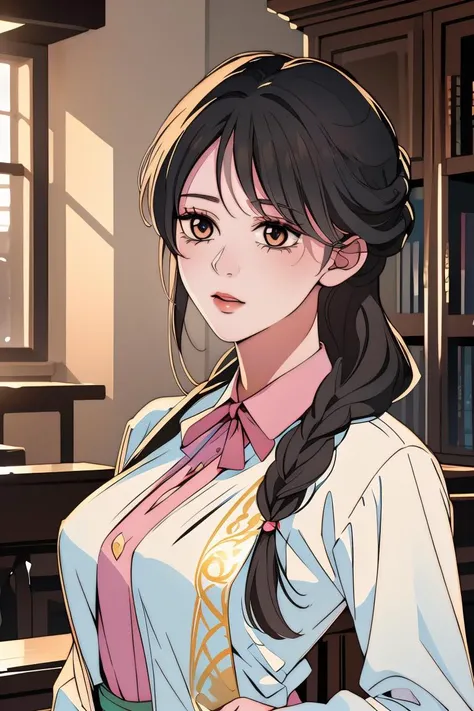 (masterpiece, best quality), 1girl, Light Brown Fishtail Braid, Size B breasts, <lora:pp2:1>