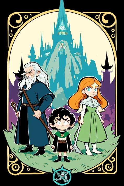 powerpuff girls style, Gandalf and Frodo, The Lord of the Rings, illustration