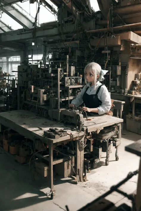 another day working at the fairy factory, (close-up:1.1), bland, drab, uninteresting, boring, industrial