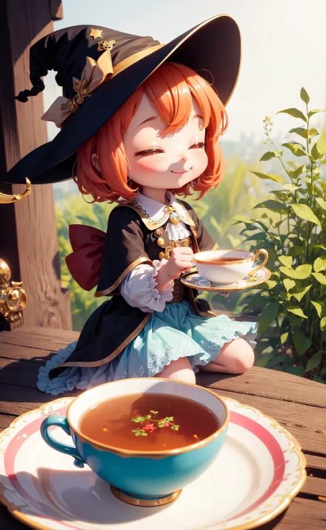 masterpiece, best quality, chibi, witch tea party, cute, happy, vibrant, colorful