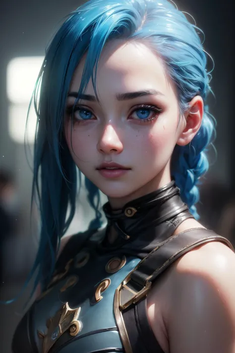 (JinxLol:1.2), (ultra photorealistic:1.3), (masterpiece:1.4), best quality, ((realistic)), high quality, ultra detailed, ((Real picture)), ((realistic skin)), ((realistic face)), (best quality:1.1), (illustration:1.05), (1girl:1.05), (beautiful:1.05), (beautiful detailed eyes:1.05), (cinematic light:1.1), light blue highlights, full body <lora:JinxLol:1>