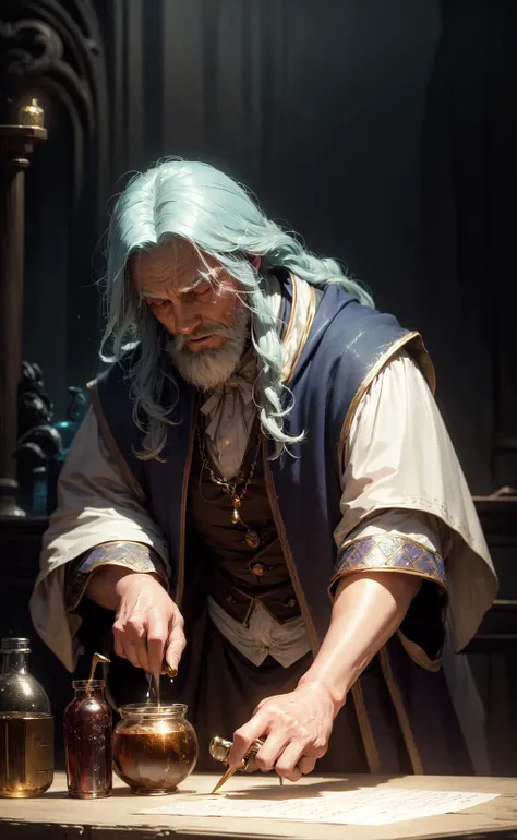 Create a medieval character man healer of mystical potions