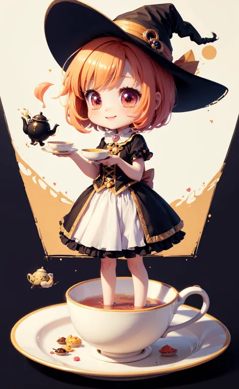 masterpiece, best quality, chibi, witch tea party, cute, happy, vibrant, colorful