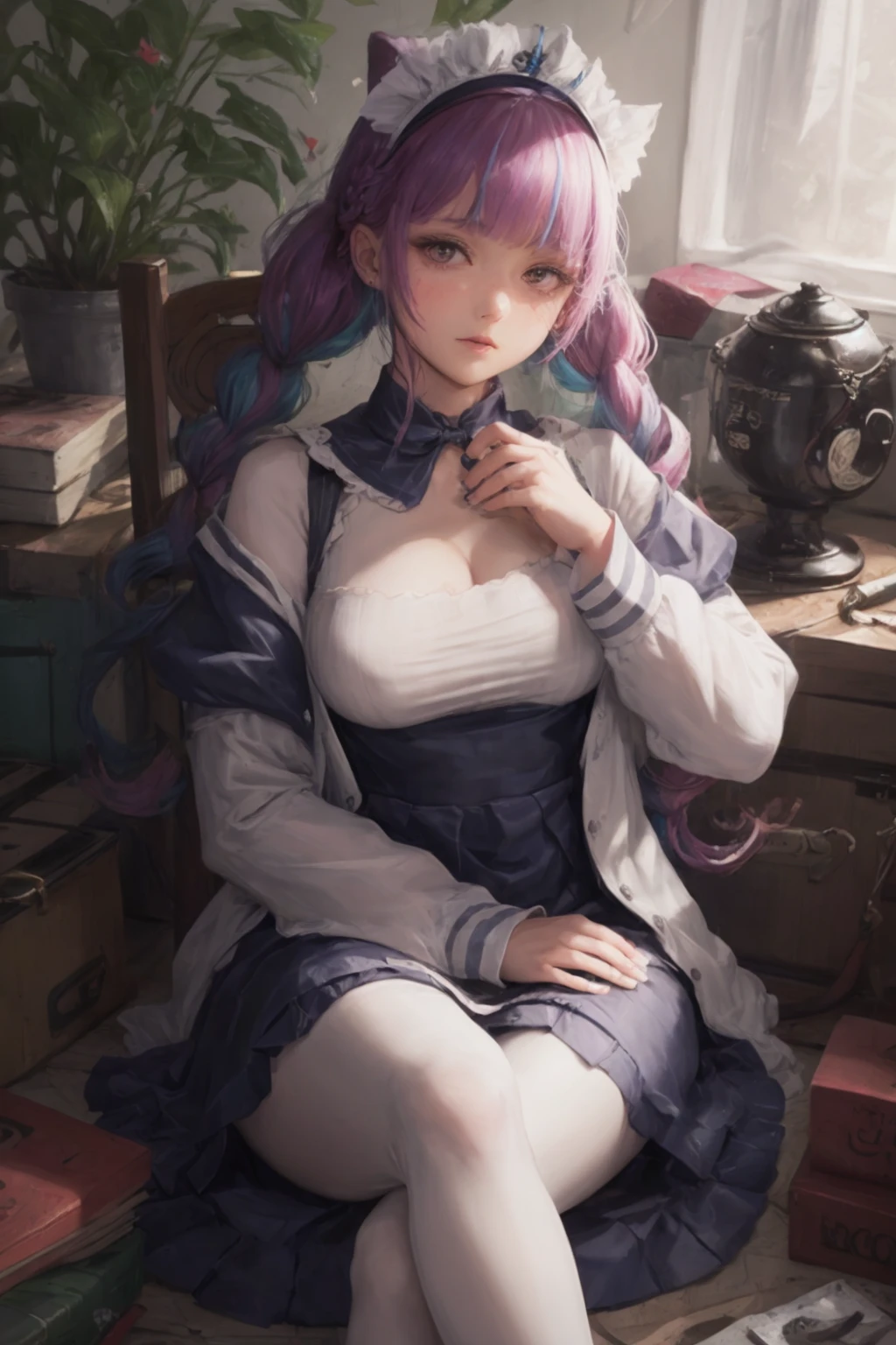 1girl, solo, full body, (masterpiece:1.21), (best quality:1.2), colorful, (illustration:1.2), (cinematic lighting:1.1)
<lora:minatoAquaNekomimiVer_v1:0.5> <lora:minatoAquaMaidVer_v1:0.5> <lora:beautifuleyeslikeness_halfBody:0.2>
In this whimsical and fantastical garden, the scene is illuminated by a rainbow of (colorful fireflies), dancing and fluttering in the air. The garden is decorated by a gentle (drizzle), creating a misty and ethereal atmosphere. In the center of the scene, there is a single girl, an extremely delicate and beautiful girl, with cute features and an innocent expression. Her long hair is flowing with the wind. She is wearing no shoulder straps dress, which is ultra low cut, highlighting her delicate curves.
The lighting is very delicate and beautiful, creating a soft and warm glow that highlights the water, making it sparkle like diamonds. The finest grass is also illuminated, creating a lush and verdant carpet. The garden is surrounded by colorful flower fields, with blooms of every color and shape. (Colorful butterflies), of every shade and size, can be seen fluttering around the scene, adding to the overall sense of wonder and magic. (look ai viewer),A blush can be seen on her nose, and her mouth is slightly open, adding to the overall sense of innocence and youthfulness. Falling petals can be seen floating around her, adding to the overall sense of romance and beauty. A gentle wind is blowing through the scene, making the leaves rustle and the flowers sway, adding to the overall sense of movement and life. This is a scene of pure wonder and magic, filled with color and beauty, where the viewer can lose themselves in the enchanting and captivating world.