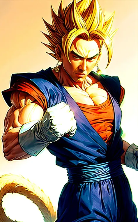 ((nicolas cage))
((punching))
vegetto, spiked hair, jewelry, earrings, tail
dougi, white boots, white gloves, pectorals
super saiyan, blonde hair, blue eyes
<lora:db_vegetto-10:0.7>