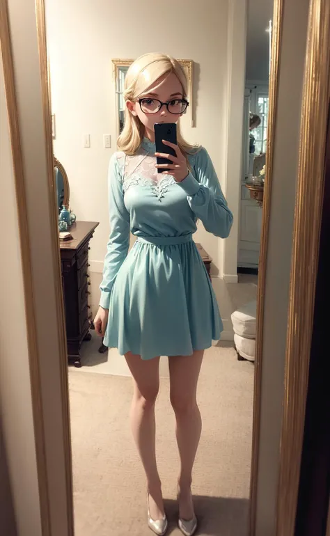 masterpiece, best quality, 1girl, rosalina mirror selfie, standing, casual, glasses