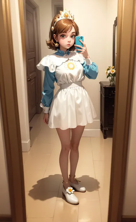 masterpiece, best quality, 1girl, princess daisy mirror selfie, standing, casual