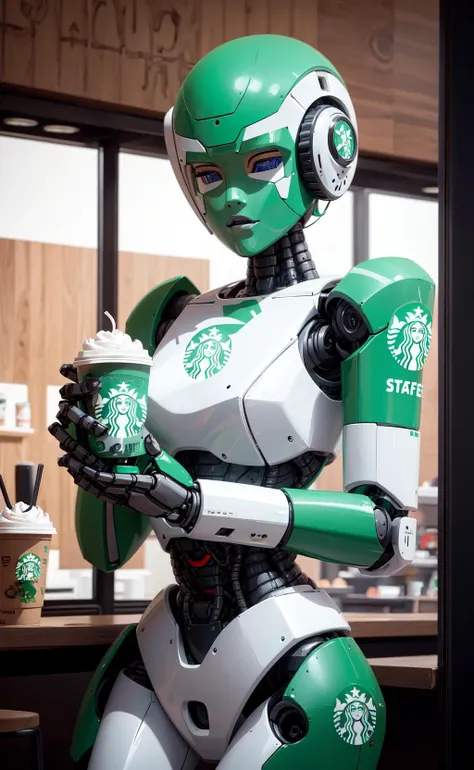 masterpiece, best quality, robot starbucks employees