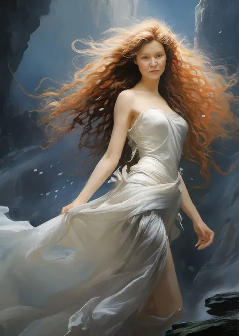 perfect (oil painting by Peter Paul Rubens:1.3), 1woman 35 years old, long wind blown hair, bare shoulders, dark fantasy art, digital painting, Gothic art ,In the depths of a forgotten realm, where shadows dance and secrets linger, a 35-year-old woman with long, wind-blown hair finds herself standing atop a moss-covered cliff. Her bare shoulders are bathed in the pale moonlight, revealing intricate markings that seem to glow with an otherworldly energy. She is a guardian of the ancient magic, a protector of the realm's delicate balance between light and darkness.
With each gust of wind, her hair dances wildly, mirroring the untamed power that courses through her veins. Her eyes, filled with a mysterious intensity, reflect the depths of her knowledge and the weight of her responsibilities. She has dedicated her life to safeguarding the realm from the encroaching forces of chaos, using her mastery of the arcane arts to keep the darkness at bay.
In this dark fantasy world, where creatures of nightmares roam and forgotten legends come to life, the woman's presence is a beacon of hope for those who still believe in the power of light. Her journey has been fraught with dangers and sacrifices, but her unwavering determination never wavers