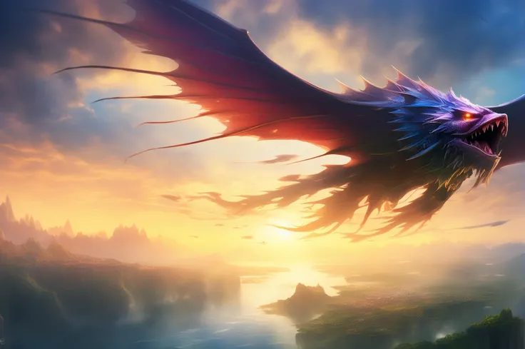 illustration, World of Warcraft, epic scene, sharp focus, cinematic style, Ethereal fish flies over the world, thm style,