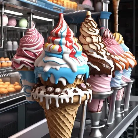 Ice Cream Shop, Intricate Details, high quality, realistic, 4K, Strong Focus, masterpiece