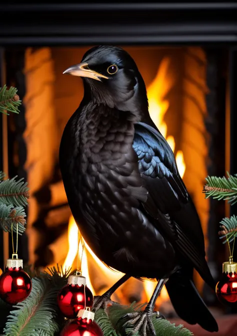 <lora:eurasian blackbird SDXL-000002:1>
eurasian blackbird,turdus merula,best quality, high quality, highres, masterpiece,bird, christmas tree, solo, christmas, christmas ornaments, christmas present, christma,indoors, fireplace, bonfire,