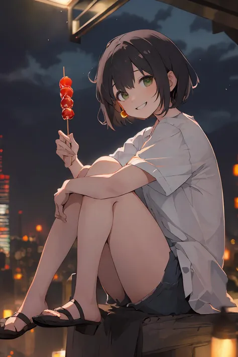 (best quality, masterpiece, highres),1girl,solo,short hair,shirt tucked in,smile,holding candied haws,sitting,night,horizon,city lights,
<lora:candied haws_v1:1>,