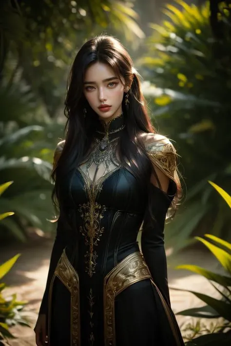 (otherworldly), highly insanely detailed, masterpiece, top quality, best quality, highres, 4k, 8k, RAW photo, (very aesthetic, beautiful and aesthetic), (limbless), <lora:Elf-000005:0.6>,
1girl, solo,
Tower13_Gizelle,
a beautiful elvish girl,
dark_skin, tan_skin, tanned skin, dark skin, dark-skinned, black-skinned, bronze skin,
(amber hair,sage hair,black hair,streaked hair,rainbow hair,Iridescence hair),
dark background,
pauldrons, (fantasy world)âââ