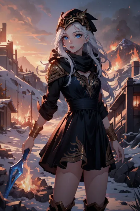 (masterpiece, best quality), intricate details,
1girl, <lora:ashe:0.8> ashe, black dress, gold embroidery,white hair, long hair, blue eyes, ashe \(league of legends\),
outdoors, volcano, smoke, night, fire, <lora:volcano:0.4> fire, mountain,