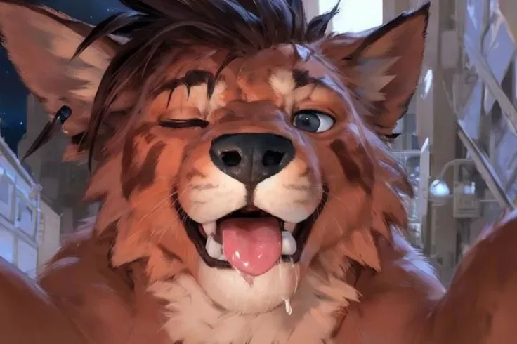 taran_fiddler, ((drool, slabber,))
((((eyes looking up towards camera from above, feral butt in air,)))) looking up,
(((Feral, laying on pov, nude, hug))), ((((((close to viewer)))))), Head turned to side, Tilted head,
Standing over, low Ingle view, human pov, Coming in for a kiss, inches away from face,
Human hands on back, (butt in air,)
Tongue on glass,
(Right eye closed), Scar over right eye, on chest,
<lora:imkiss-000015:1>
Nanaki, red xiii, <lora:Nanaki:0.8>, anthro, canine, orange fur, fangs, realistic fur texture, detailed yellow, Open mouth, canine tongue, tongue out, kissing pov,
(((Solo,))) open mouth, (((((night))))),
close cropped image, laying under,
BREAK/
( Night sky outside, dark, dark, (((night, cool collors))), lights_off, no lights), detailed background
BREAK/
((Dagasi)),
real lifeby taran_fiddler, by chunie, ((by null-ghost))
