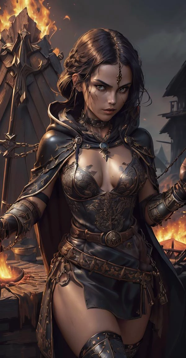 best quality, masterpiece, realistic,
adult female, erotic goddess,
(nude),
(exposing breasts),
(breasts grab),
((petite, small breasts)),
messy [updo|hanging] hair,
(full body:0.6),
looking at viewer, solo, (full body:0.6), detailed background, (<lyco:DecorationBundlev2:0.6> EbonyGoldAI theme:1.1), dark seeker, serious expression, silver trimmed   padded leather clothes, coat, cape, straps, belts,     shadowed face, imperial seal, flasks, hood, gunpowder, chains, burning pyre in background, autumn, eerie atmosphere, dim lighting, shadows, warhammer dark fantasy,
sharp details, high detail skin,
realistic skin texture,
<lora:lora_perfecteyes_v1_from_v1_160:0.5> perfecteyes eyes
