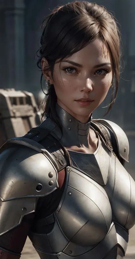 best quality, masterpiece,
(photorealistic:1.25),
adult female,
armored warrior,
(upper body:0.6),
sharp details, (high detail skin),
realistic skin texture