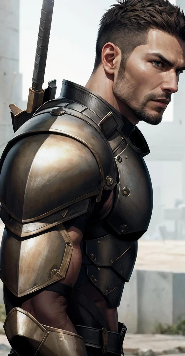 best quality, masterpiece,
(realistic),
adult male, armored warrior,
(upper body:0.6),
sharp details, (high detail skin),
realistic skin texture