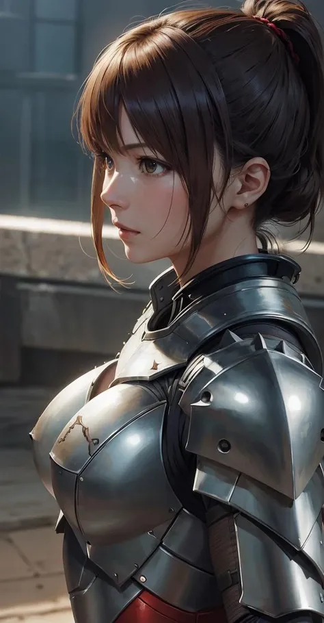 best quality, masterpiece,
(anime),
adult female,
armored warrior,
(upper body:0.6),
sharp details, (high detail skin),
realistic skin texture