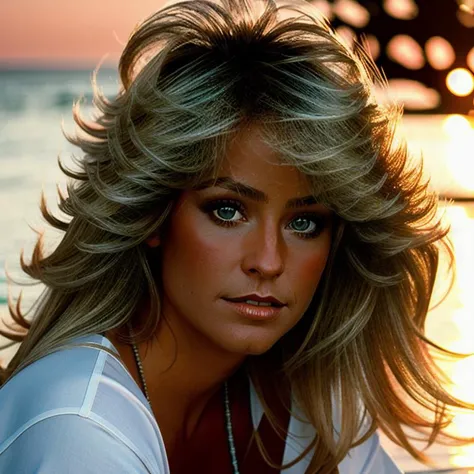 closeup photography, sexy FF<lora:FF:1>, blonde hair, beach background, sunset light, casual dressing, ((looking at viewer)), hyperealistic