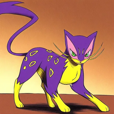 <lora:liepard-v1-run1-000015:0.75> solo, liepard, feral, felid, purple fur, green eyes, pokemon
