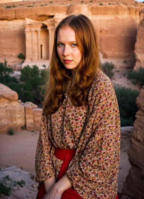 portrait of sks woman in jordan, at the petra, by Flora Borsi, style by Flora Borsi, bold, bright colours, ((Flora Borsi)), by William Eggleston, <lora:locon_mollyquinn_v1_from_v1_64_32:1>