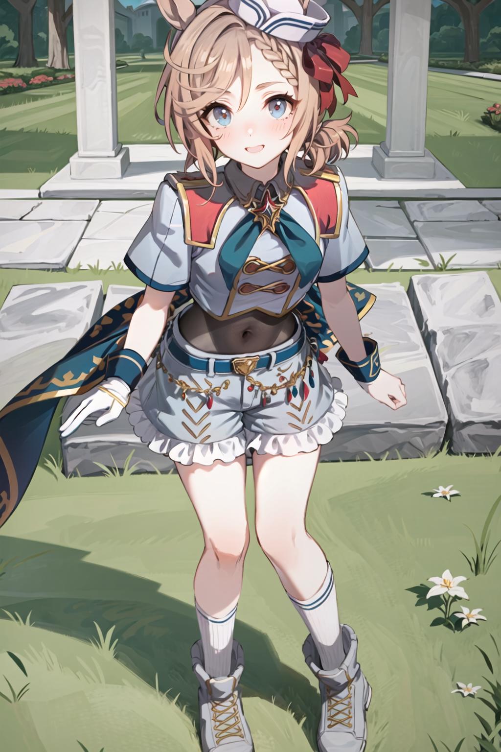 Anime girl in a short dress with a sword and a hat - SeaArt AI