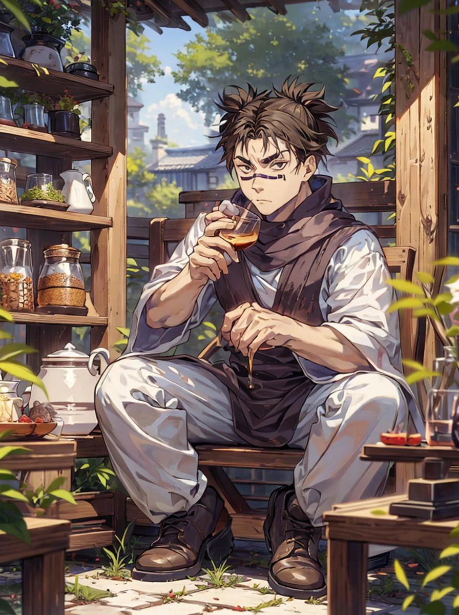 <lora:flatBG:-0.15> <lora:choso_v1:0.7><lora:saturation:0.4><lora:background & distence control:-2><lora:zoom_slider_v1:-1> <lora:agomaru:0.2><lora:people_count_slider_v1:2><lora:cozy animation scenes_20230824111332-000018:0.5>
cozy animation scenes,wide Shot,[best hands:(best hands):10] ,Best quality,dutch angle,(full body:1.2),(masterpiece,ultra detailed 8k art),looking away,1 male, jjksnch, prpotf, dark brown eyes,focus face, Black hair,purple wear,white long wide sleeve
BREAK
Japan,tokyo,(cafe,out door ,drinking coffee, afternoon tea time),(crowd:1.15),sit on a chair, terrace seating,city