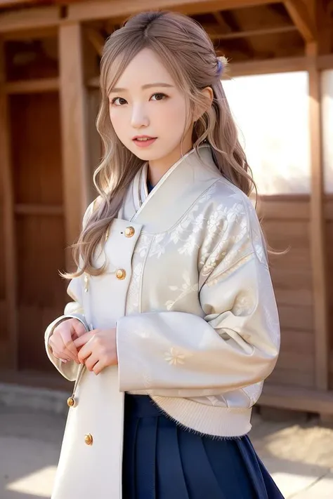 (skin blemish:1.2),1women, 28 yo, (((woman))), (skindentation), gorgeous, solo, realistic, best quality, photorealistic, masterpiece, 8k, high res, solo, extremely detailed face, cowboy shot, (professional lighting, bokeh), (light particles, lens flare, glowing particles:0.6), (dynamic pose:1.2), soft lighting, top angle view, fashionable and trendy atmosphere, japan, tokyo, ((daytime)), ((looking at the viewer)), (looking at the camera),(portrait:0.6), standing, (small breast:1), (long hair), brown hair, floating hair, nose, lips, lipstick, seductive smile, floating hair, mole, smile, teeth, open mouth, (mole under eye:1.2), sweater, jacket, skirt, fur-trimmed_jacket, <lora:hondaH:0.8>