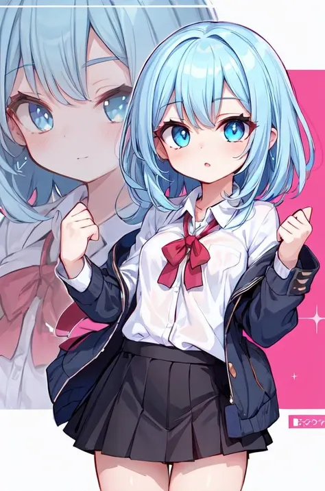 masterpiece,best quality,upper body,1girl,small breasts,collared_shirt and flared_skirt as material2,pink theme,book cover \(medium\),zoom layer,light blue hair,sparkling eyes,troll,sideways
Negative prompt: (worst quality, low quality:1.4), username, text, lowres, blurry, monochrome,NG_DeepNegative_V1_75T, EasyNegativeV2,,
Steps: 20, Sampler: DPM++ 2M Karras, CFG scale: 6, Seed: 2768815834, Size: 512x768, Model hash: 3fd704369c, Denoising strength: 0.4, Clip skip: 2, ENSD: 31337, 