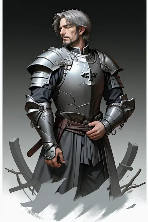 best quality,masterpiece,(1man,  old  male:1.2), frail,  amber eyes, gray hair, fade with goatee,   solo, from front, front view, half shot,  detailed background, detailed face, (<lora:WorldofEarthTEST:0.7>, worldofearth theme:1.1), medieval crusader knight, solemn demeanor, wearing  armor, crusader tabard, , ornate gauntlets, cross symbols, emanating chivalrous presence, honor, standing,  walls of antioch in background, dawn breaking,  ,