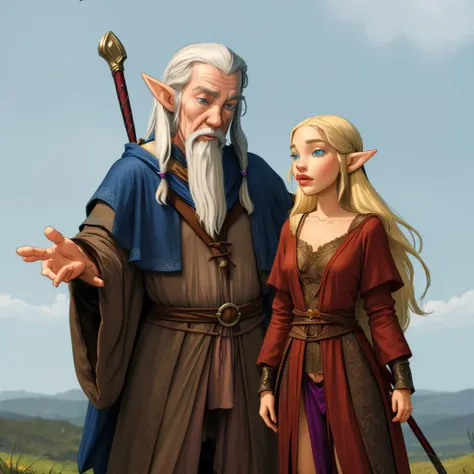 <lora:JabstyleV1Release:1> jabstyle, Gandalf and a female elf