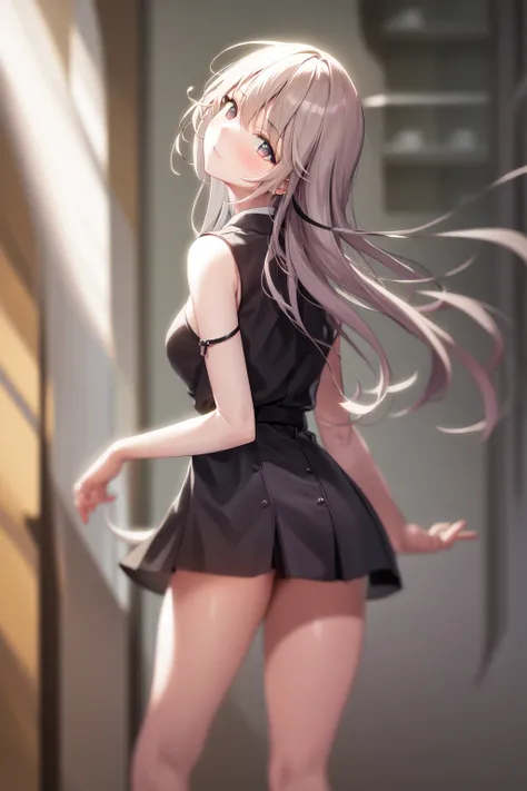 masterpiece, best quality, highres, 1girl, standing, from behind, shaft head tilt <lora:shaft_head_tilt2:1.0>