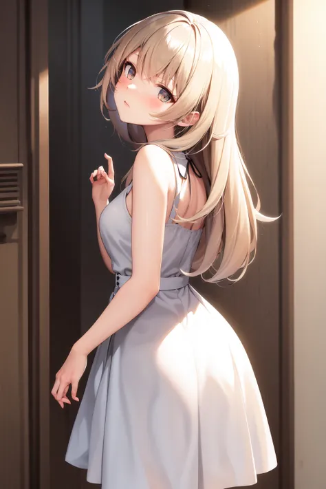 masterpiece, best quality, highres, 1girl, standing, from behind, shaft head tilt <lora:shaft_head_tilt2:1.0>